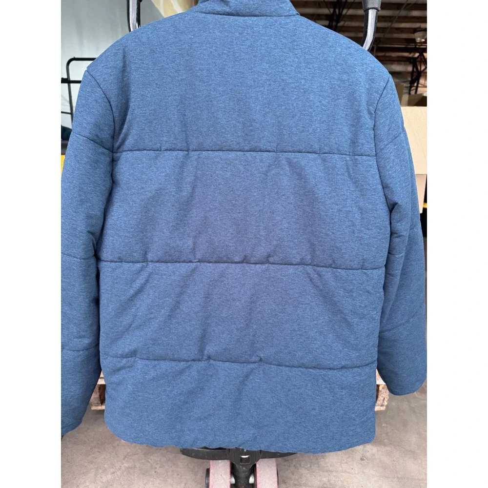 Soybu Mens Medium Puffer Jacket Heathered Blue Full Zip Quilted Insulated Coat